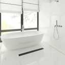 36-Inch Linear Shower Drain with Tile Insert Grate, SUS 304 Stainless Steel Linear Drain, Matte Black Long Rectangle Shower Floor Drain with Leveling Feet, Hair Strainer, Fits Bathroom