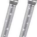 Threan 2 Pcs Fake Microphone Prop Sparkly Glitter Rhinestone Bedazzled Pretend Plastic Play Microphone Toy Mic for Cosplay Party Costume(Silver)