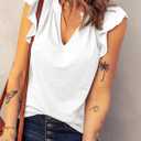 Dokotoo Women's Casual V Neck Ruffle Sleeve Summer Tank Tops Shirts (White, L)