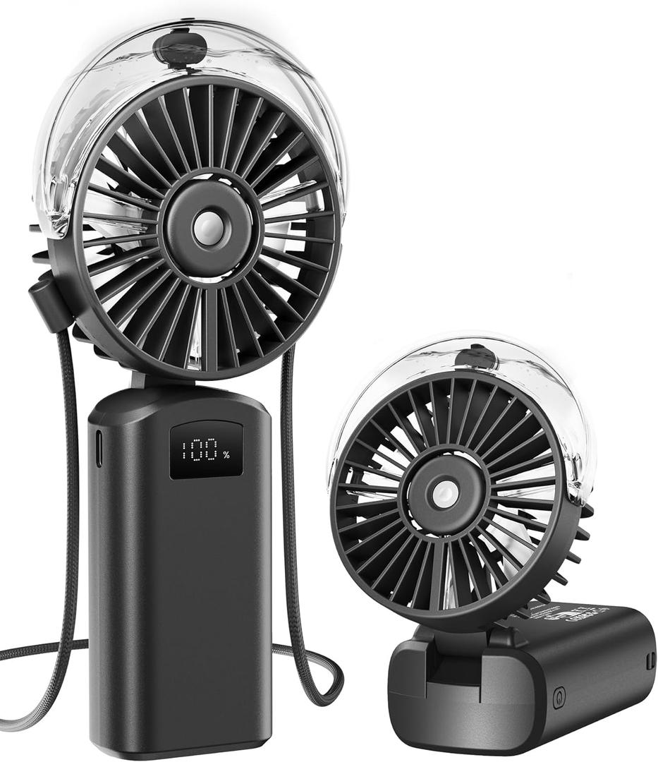 Gaiatop Portable Misting Fan, 180 Foldable Handheld, 3 Speeds USB Rechargeable, Spray Water Mist with LED Digital Display, Personal Cooling Mini Hand Fans for Travel, Hiking, Concert, Outdoor, Black