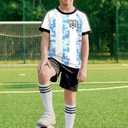 Boys Girls Soccer Jerseys Short Sleeve Raglan Football Training Tee Shirt White Blue, 10Y