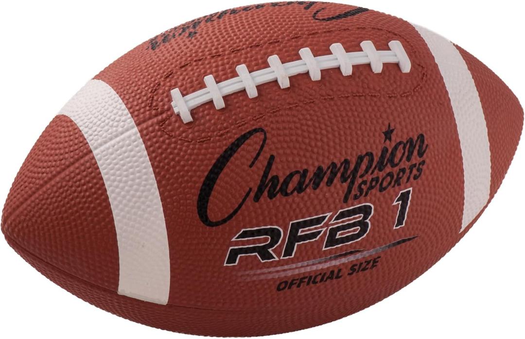 Champion Sports Rubber Football Durable All-Weather Ball for Pee Wee to Official Sizes, Indoor & Outdoor Play