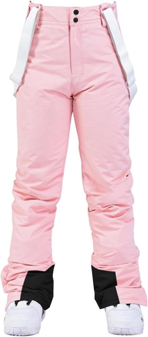 Women's Snow Ski Pants Insulated Winter Warm Outdoor Waterproof Snowboard Pants Bibs Detachable Suspender, Size: Small