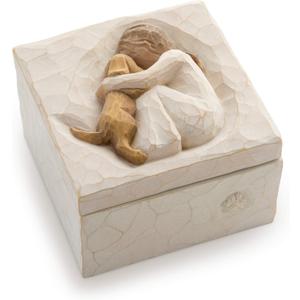 Willow Tree True, Truly a Friend, Box for Jewelry and Treasures with Bas-Relief Carving of Girl with Puppy Dog, Sculpted Hand-Painted Keepsake Box
