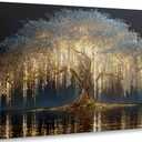 Large Tree of Life Canvas Wall Art Abstract Black and Gold Tree of Life Picture Wall Decor Nordic Gold White Flowers Poster Print Artwork For large living room Bedroom Office Hallway Home Decoration,Tree of Life, Wrapped Canvas, 48"L x 24"W