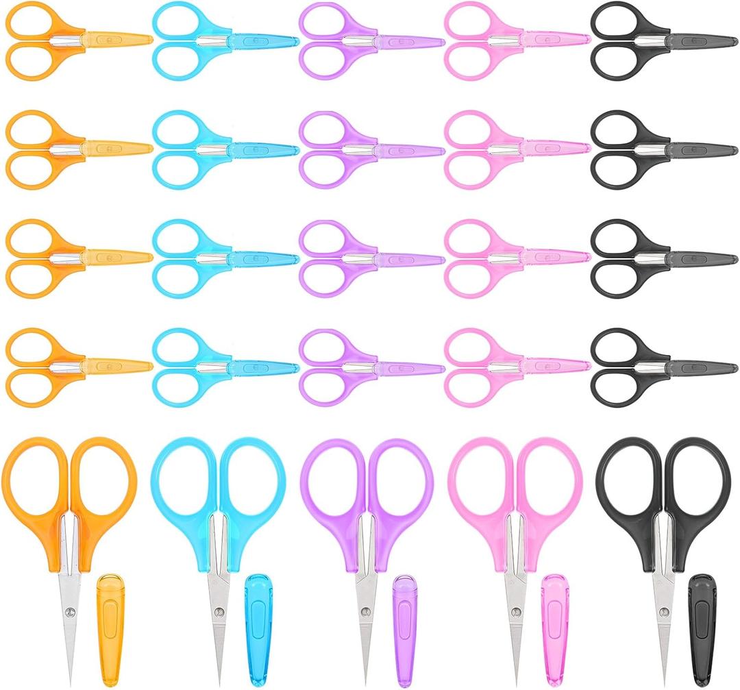 25Pack Small Sewing Scissors Stainless Steel Crafting Scissor Sharp Scissors with Cover, Precision Portable Scissor for Embroidery Quilting Sewing Knitting Crafting (Multicolor)