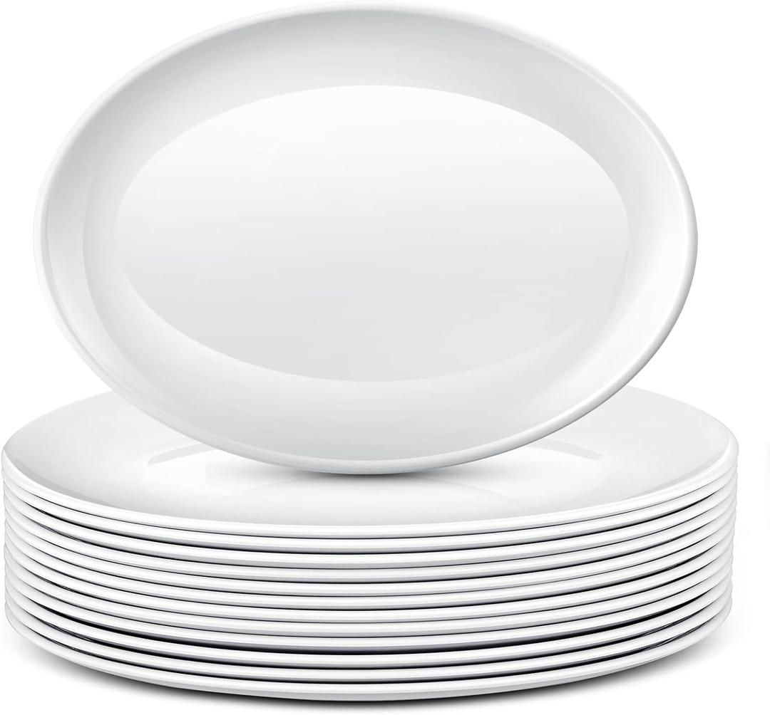 Dandat 12 Pcs Large Serving Platters Oval Trays White Plates Serving Dish for Wedding Party Restaurant Home Steak, Taco, Sushi, Appetizer, Cake (12 Inch)
