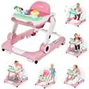5 in 1 Baby Walker, Activity Baby Walker-Baby Bouncer, Rocker, Activity Center,Seat and Push Walker,Detachable Trampoline Mat, Adjustable Speed Rear Wheels and Height,Ages 6-18 Months (Pink)