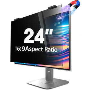Magnetic Computer Privacy Screen 24 inch, Hanging Privacy Screen for Computer Monitor for 16:9 Frameless Monitor, Eye Protection Anti Glare Anti Blue Light Filter