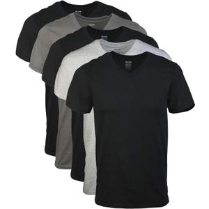 Gildan Men's V-Neck T-Shirts, Multipack, Style G1103 (Large, Black/Sport Grey/Charcoal (5-pack))