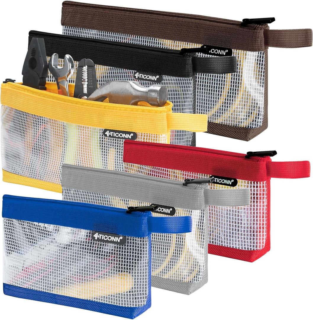 TICONN Tool Pouch, 1680D Oxford Small Tool Bag, Tool Pouches with Zipper, Clear Utility Bag Zipper Pouch for Tool Organizers and Storage (6PK Combo)