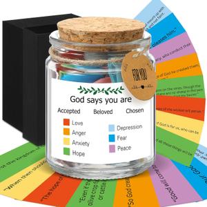 God Says You Are Bible Verses Jar for Emotions and Feelings Scripture Bible Verse Accessories Hope Prayer Jar Religious Birthday Inspirational Christian Gift for Women Men Mom Friend Graduation Faith