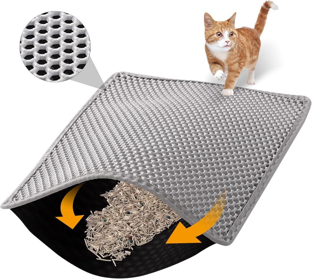 ondware Large Cat Litter Mat, 46x26 Inch Double Layer Litters Box Mat, Waterproof Cat Mat for Litter Box(Gray)