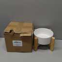 Ceramic Elevated Raised Cat Bowl with Wood Stand No Spill Pet Food Water Feeder Cats Small Dogs