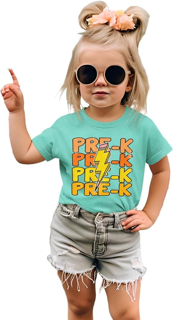 MODNTOGA Toddler Kids Girl Boy Kindergarten Shirt Lightning Graphic Pre-K T-Shirt First Day of School Print Summer Tee Tops (Green, 3 Years) (Green)