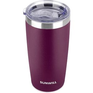 SUNWILL Travel Coffee Tumbler 20 oz, Insulated Mug with Lid, Stainless Steel Cup for Hot and Cold Drinks, Powder Coated Plum
