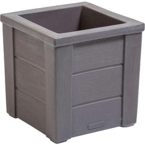 Step2 Lakewood Square Planter, Large Planters for Outdoor Plants, Gardening and Flower Pot for Patio or Porch, Efficient Drainage, Durable Plastic, Dark Cedar, 1-Pack