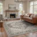 GENIMO 8X10 Area Rugs for Living Room, Machine Washable Vintage Floor Cover Foldable Modern Non Slip Rug, Low Pile Soft Indoor Carpet Floral Print Mat Rug,Bedroom/Dining Room/Home Office,Taupe