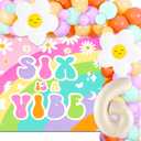 JeVenis Six Is A Vibe Birthday Party Decorations Backdrop Balloon Rainbow Daisy Balloons Hippie Retro 6 Years Old Birthday Decorations
