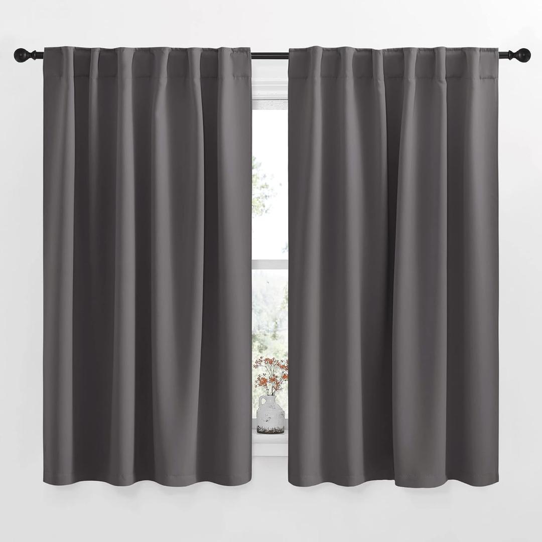 NICETOWN Blackout Curtain Panels for Living Room - (Grey Color) 52x54 inch, 2 Panels Set, Room Darkening Blackout Drapes for Window