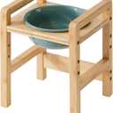 Ceramic Adjustable Raised Dog Bowl with Durable Non-Slip Bamboo Stand Elevated for Medium Dog Food and Water Bowl Dog Dish Pet Feeding Bowl (Single 6.9" Bowl, Dark Green)