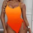 Viottiset Women's Ruched High Cut One Piece Swimsuit Tummy Control Bathing Suit Monokini (Orange, XL)