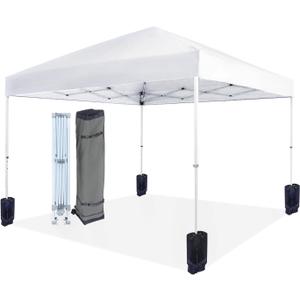 Amazon Basics Outdoor Pop Up 10 x 10 Canopy Tent for Events, Portable with Easy Setup, Sun Shelter, Includes Wheeled Carry Bag, 8 Pegs, 4 Ropes, 4 Weighted Bags, White