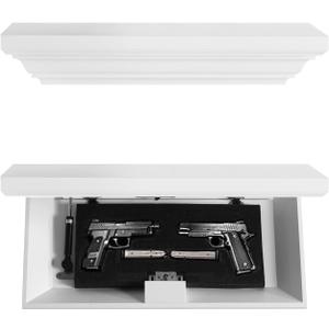 Concealment Gun Shelf with Hidden Trap Door with RFID Lock, White Floating Shelf for Living Room