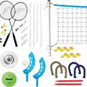 Franklin Sports Fun 5 Combo Outdoor Game Set - Backyard, Beach + Camping Games for Kids - Badminton, Volleyball, Flip Toss, Flying Disc - Horseshoes or Ring Toss
