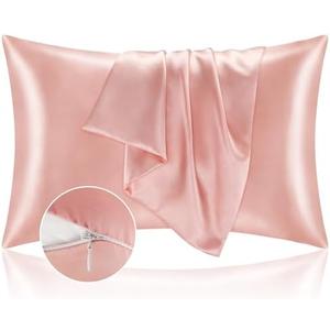 BEDELITE Satin Pillowcase with Zipper 2 Pack, Coral Pillow Cases Standard Size, Super Soft and Cooling Similar to Silk Pillow Cases, Gift for Women Men(20x26 Inches)