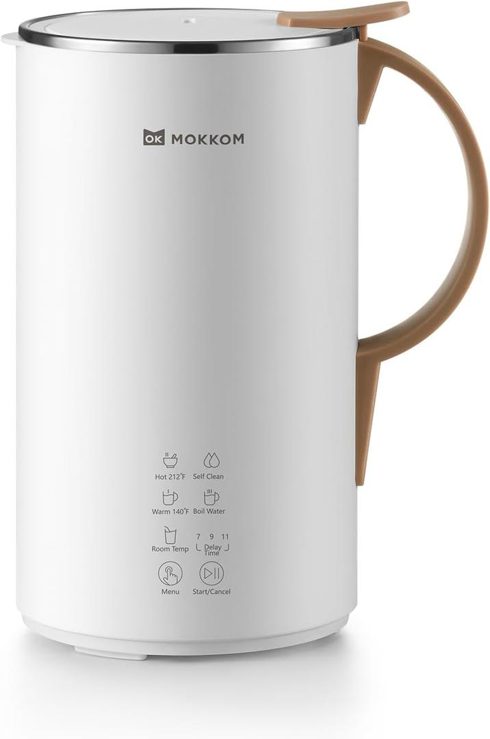 OK MOKKOM Automatic Nut Milk Maker 20 oz Soy Milk Maker, Homemade Almond, Oat, Coconut, Soy, Plant-Based Milk Dairy Free Beverages, Almond Milk Maker with Delay Start/Boild Water/Self Clean - White