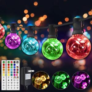 OMIKA 50FT Outdoor String Lights, Patio Light Outdoor Waterproof with 50+2 Shatterproof Dimmable G40 Bulbs, Color Changing LED Outside Light Connectable Hanging Lights for Pergola Backyard Party