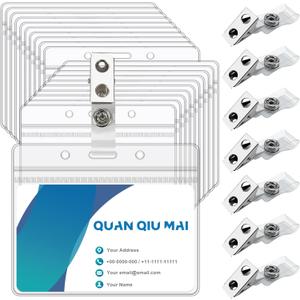 Name Tag Holder with Metal Clips, 100 Set Clear PVC Horizontal ID Badge Holders with Waterproof ID Card Clips