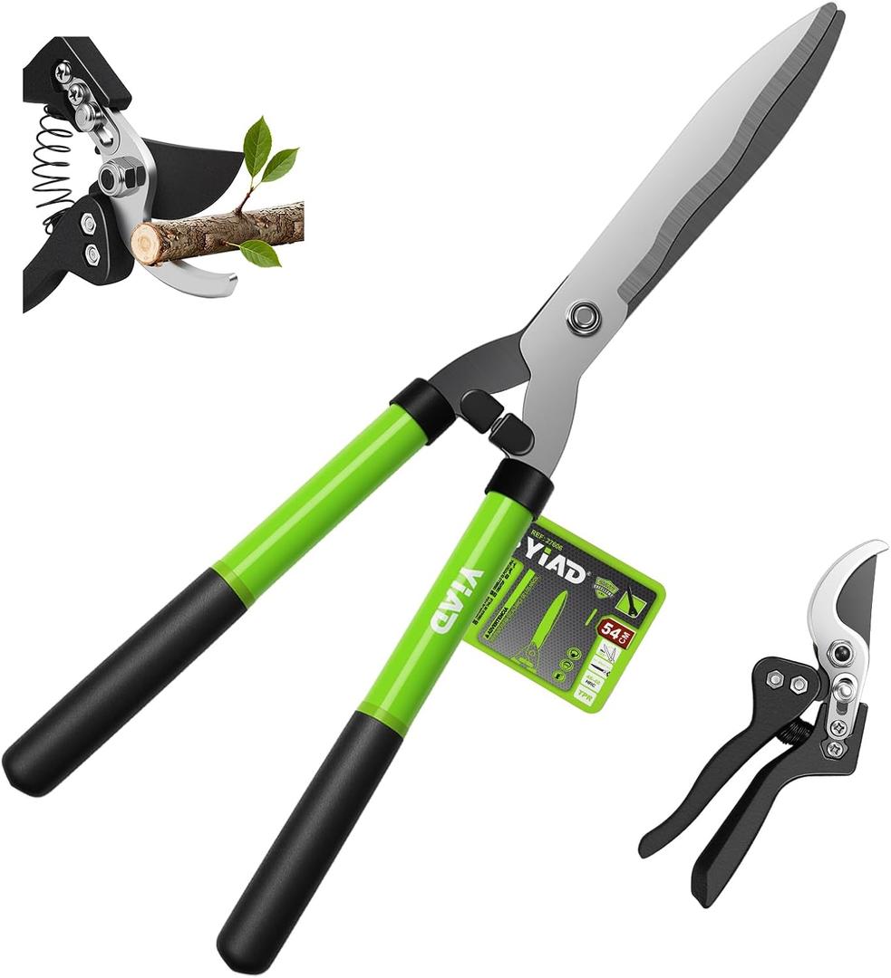 21"Hedge Shears & Pruning Shears 2pc Set,Manual Hedge Clippers with Wavy Steel Blades Lightweight Clippers Comfort Handles for Trimming Hedges Bushes Borders Shaping Boxwood Shrubs Plants Garden Tools
