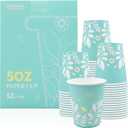 5 oz Disposable Paper Cups 52 Pack Leaf Design Small Bathroom & Mouthwash Cups, BPA-Free Food Grade (Green)
