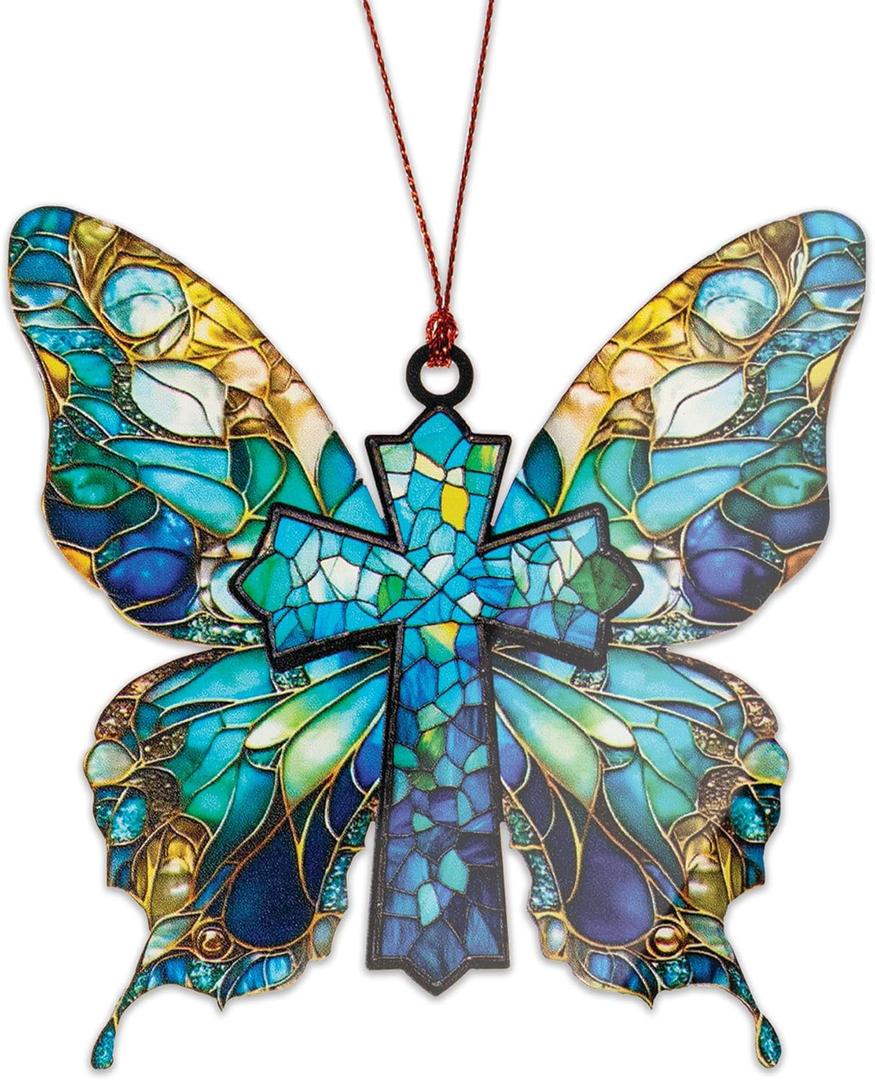 Butterfly Christian Gifts for Women, Religious Easter Gifts, Butterfly Religious Cross Christmas Ornament, Suncatcher Effect Style Cross Design, Elegant Ornament Gift for Nature Lovers, Women