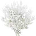 Winlyn 12 Pcs Christmas Artificial Pine Branches White Glittered Pine Needles with Pinecone and Berries Christmas Floral Picks 14.2" for White Christmas Tree Wreath Swag Holiday Winter Wedding Bouquet