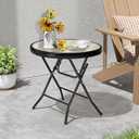 Foldable Side Table with Tempered Glass Top 18" Outdoor Folding Side Tables Small Glass Patio Table for Porch Yard Balcony Deck Lawn Dining Garden (Yellow)