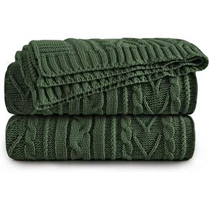 Aormenzy Green Cable Knit Throw Blanket Oversized 60" x 80" Super Soft Comfy Knitted Blanket for Couch Bed Sofa, Twin Size