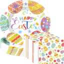 Havawish 150Pcs Easter Paper Plates and Napkins Sets 50Pcs 11 Inch Easter Disposable Oval Plates and 100 Pcs 13 Inch Easter Paper Napkins for Easter Spring Holiday Party Supplies(Easter Eggs)