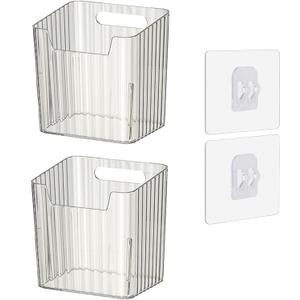 Set of 2 Storage Organizer Bins Wall Mounted Floating Shelves Fridge Organizer Stackable Clear Plastic Storage Bins for Wall, Refrigerator, Kitchen, Bathroom, Countertops, Pantry, BPA Free (Clear)