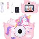 Unicorn Toys Camera for Kids Girls Age 3-8, Toddler Kids Digital Camera Christmas Birthday Gifts for 3 4 5 6 7 8 Years Old Girl, Cute Selfie Video Camera, HD 1080P, 32GB SD Card Included, Pink