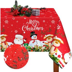 Tiamon 60 x 104 Inch Christmas Tablecloth for Rectangle Table, Fabric Washable Water Proof Table Cover Snowman Red Santa Claus Cover Decorations for Xmas Winter Holiday Dinner Party Supplies (59.8" x 83.9" (Rectangular)