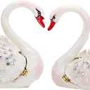 Vie jeune Hand Painted Enamel Grace Swan Trinket Box, Hinged Unique Mini Ring Necklace Jewelry Organizer, Classical Bejeweled Storage, Figurine Collectible Keepsake Home Decor (Couple Swan)