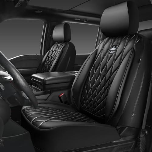 for Ford F150 Leather Seat Covers, SuperCrew XL XLT 2015-2020, F250 F350 F450 Super Duty Crew Cab 2017-2022, Custom Truck Seat Cover Full Set, Pickup Accessories, Black (Bucket Seat)