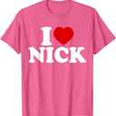 I Heart Nick First Name I Love Nick Personalized Stuff T-Shirt (Pink Heather, M)