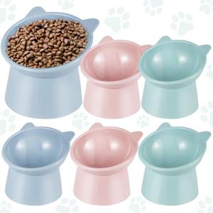 Hsei 6 Pcs Raised Cat Food Bowls 15 Degrees Elevated Cat Bowls Anti Vomiting Tilted Raised Whisker Friendly Pet Dish Plastic Slanted Stand for Indoor Pet Food Water Feeder(Bright Color)