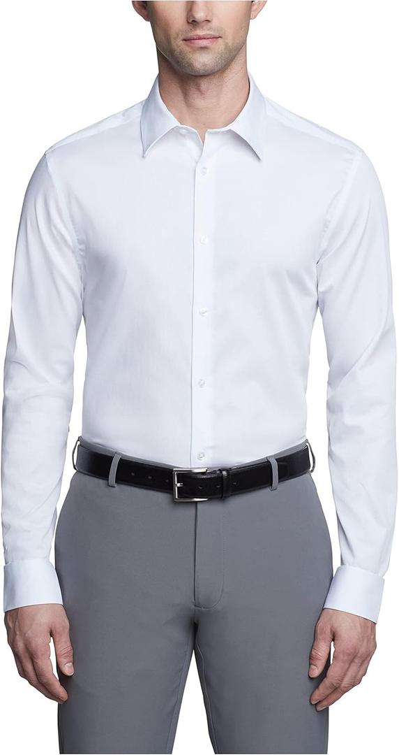 Calvin Klein Men's Dress Shirts Slim Fit Non Iron Solid (18" Neck 34"-35" Sleeve, White)