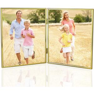 HIKWADERY 8x10 Picture Frame Double Hinged Folding, Elegant Thin Edge Metal Real Glass 8 by 10 Photo Frames, for Tabletop and Wall Display, Holiday Gift Home Decorative (8 x 10, Gold)