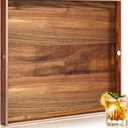 24 Inch Extra Large Square Ottoman Table Tray with Handles Large Acacia Wood Serving Decorative Ottoman Wood Tray for Kitchen Coffee Sofa Table Organizer Storage Topper